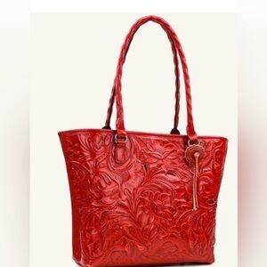 NWT Patricia Nash Cut Out Tooling Adeline Tote in Papaya Red